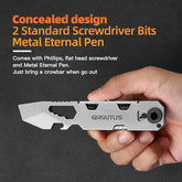 EDC Pry Bar Multitool with Bi-Directional Ratchet Screwdriver & Everlasting Pen, Wrenches, Crowbar and Box Openers